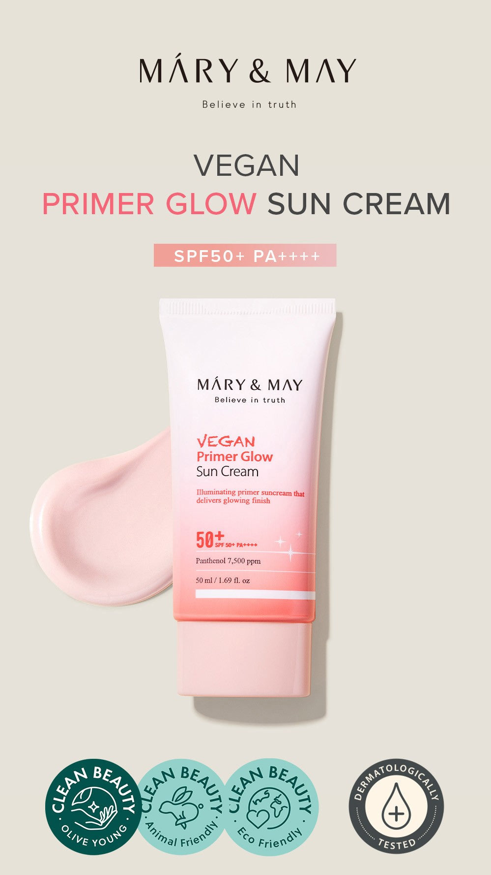 [MARY&MAY] Vegan Primer Glow Sun Cream SPF50+ PA++++ 50ml